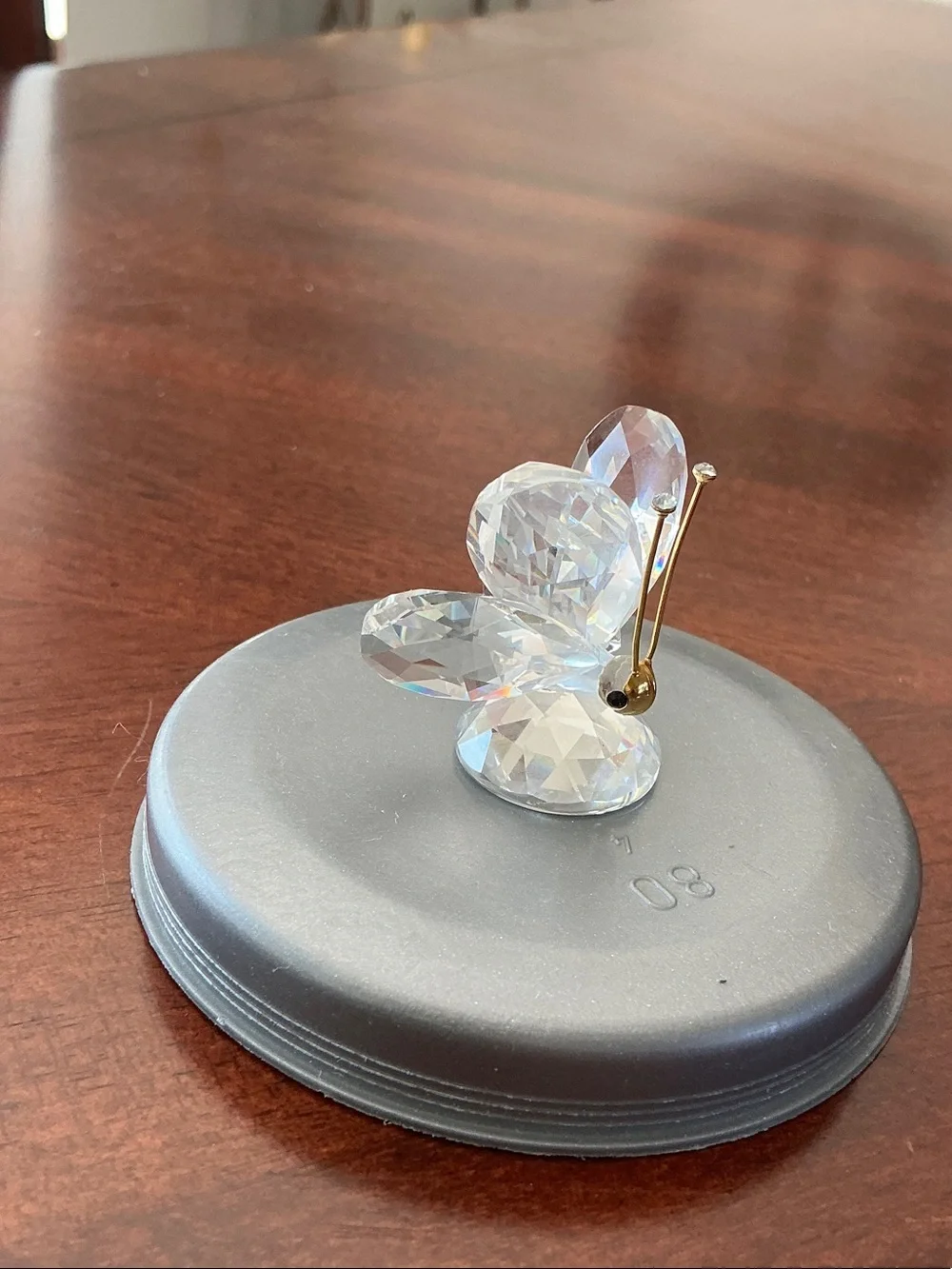 Swarovski Crystal Butterfly Lid Knob on Gray Base